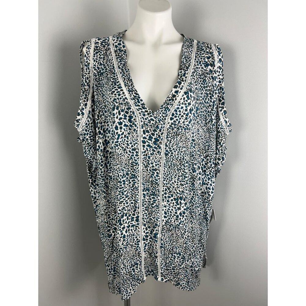 Women's Raisins Curve Blue White Animal Print Swim Beach Cover-Up 1X